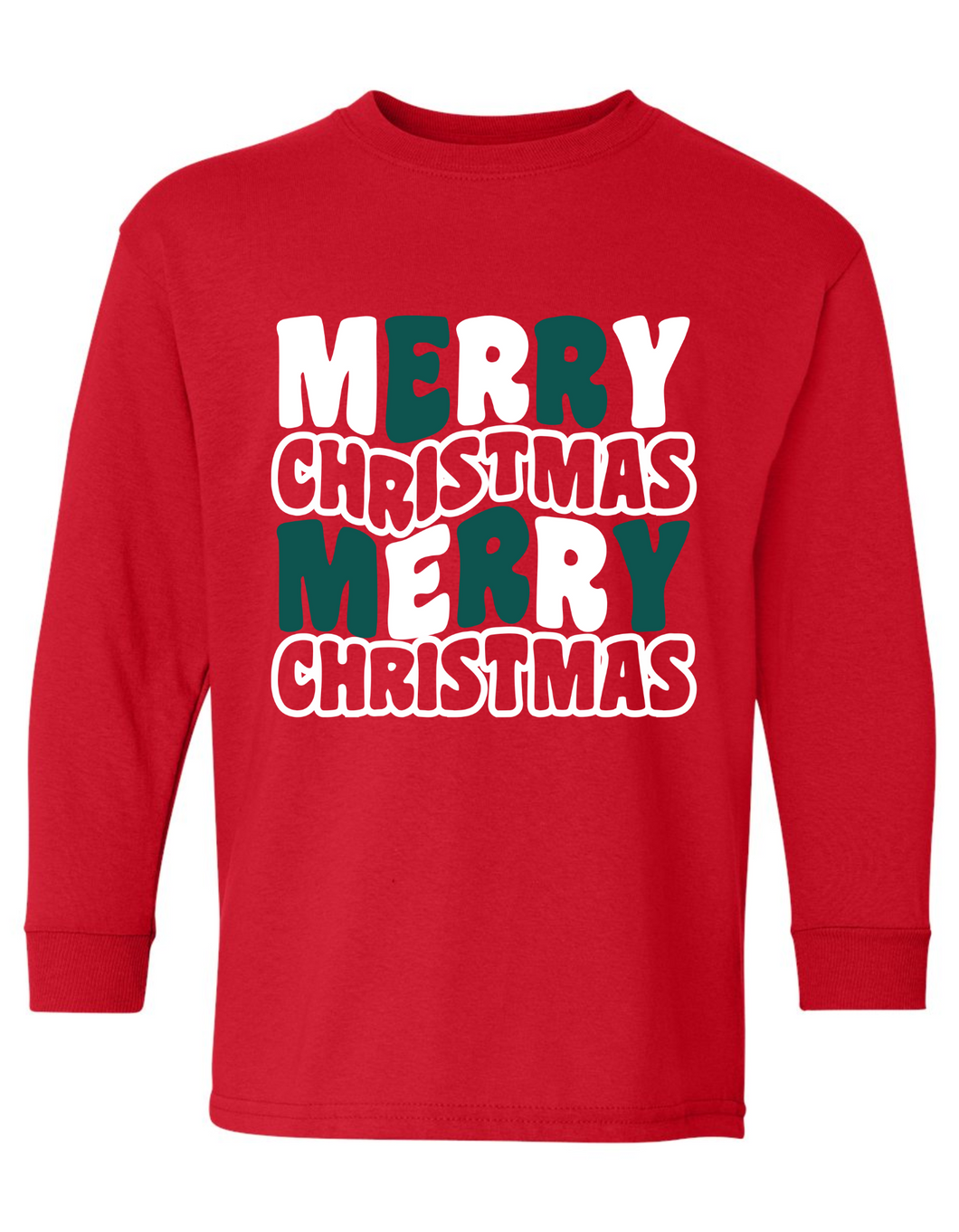 Merry Christmas Long Sleeve Tee (Youth) (L)